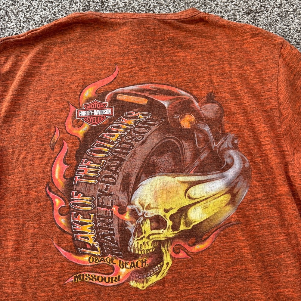 VTG Harley Davidson Shirt Men's Large Heather Orange Lake Of The Ozarks Missouri